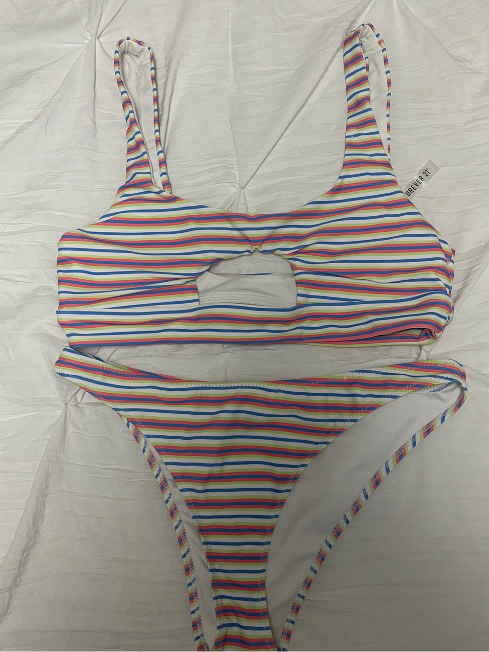 Forever 21 Striped Cutout One-Piece Swimsuit - Rainbow Stripes